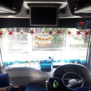 Bus dengan kapasitas penumpang maksimal 31 penumpang dengan fasilitas AC, DVD Karaoke, Bantal dll